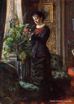 Porträtt av fru Lisen Samson, född Hirsch, arrangera blommor vid Porträtt av fru Lisen Samson, född Hirsch, arrangera blommor vid