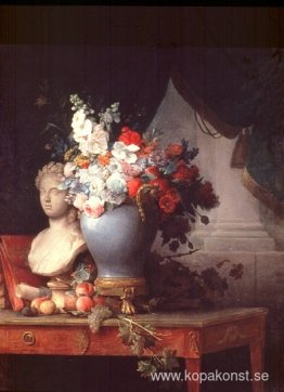 Vas av blommor med en byst av flora Vas av blommor med en byst av flora