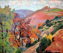 Bergslandskap - Pontgibaud, by i Peschadoire Bergslandskap - Pontgibaud, by i Peschadoire