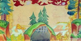 Skiss av dekorationer för dockteatern "Tuppen - Guldmussla" Skiss av dekorationer för dockteatern "Tuppen - Guldmussla"