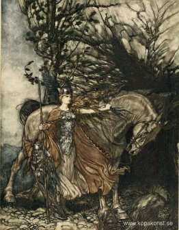 Brünnhilde med sin häst, vid grottans mynning Brünnhilde med sin häst, vid grottans mynning