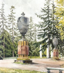 Peterhof-palatset. Vaser vid kanalen Peterhof-palatset. Vaser vid kanalen