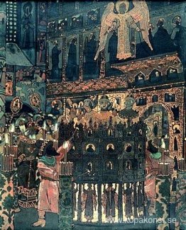 Dräkt hängivenhet av Fiery Furnace före jul liturgi i rysk-ortod Dräkt hängivenhet av Fiery Furnace före jul liturgi i rysk-ortod