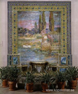 Trädgårdslandskap och fontän Trädgårdslandskap och fontän