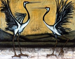 Les grues d'Hokkaido: deux oiseaux kombattanter Les grues d'Hokkaido: deux oiseaux kombattanter