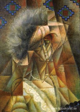 Femme au chapeau rose et collier de perles