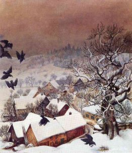 Randegg i snön med korpar