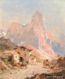 Figurer i en by i Dolomiterna