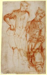 Studie av en flicka som häller från en kanna