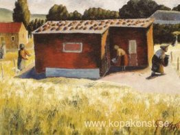 Kvinnor som arbetar utanför ett hus