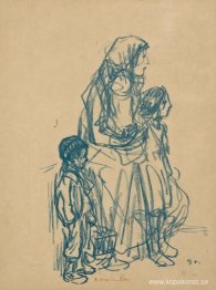 Kvinna i profil och tre barn