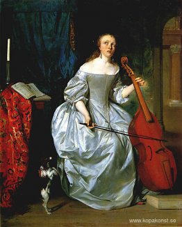 Kvinna som spelar en Viola de Gamba