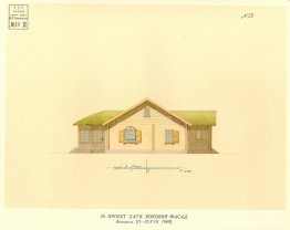 Arkitektoniskt projekt av privat hus. Sidofasad.