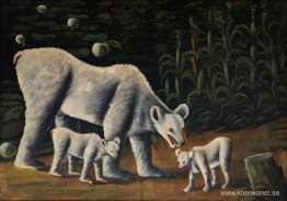 Vitbjörn med sina ungar (i sädesfält)