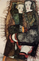 Två flickor på en fransad filt