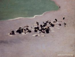 Tvättkvinnor på Etretat (kvinnor som torkar tvätt på stranden)