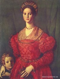 Porträtt av ung kvinna med sin son