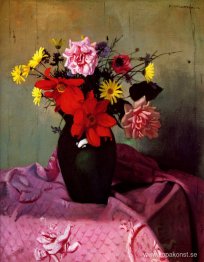 Rosa och prästkragar eller rosa och dahlior