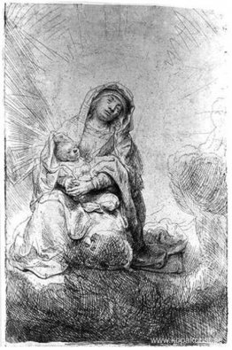 Madonna och barn i molnen