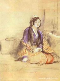 Sittande dam av Konstantinopel