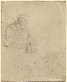 Gammal man i meditation, lutad på en bok