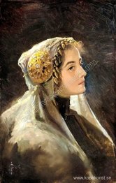 Rysk skönhet med den traditionella huvudbonaden