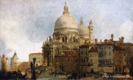 Utsikt över kyrkan Santa Maria della Salute, på Canal Grande, Ve