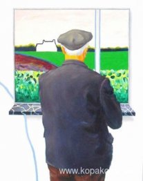 Pappa framför fönstret målning