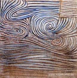 Spiralmotiv i vitt, svart och indigo