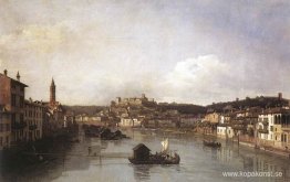 Utsikt över Verona och floden Adige från Ponte Nuovo