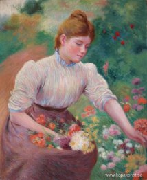 Flicka som plockar blommor