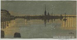 Leningrad. Utsikt över fästningen på natten.