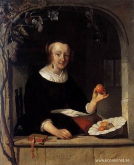 Lady sitter i ett fönster
