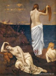 Unga flickor vid havet