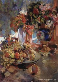 Stilleben med blå vas