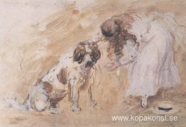 Flicka och St. Bernard Dog