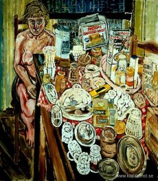 Jean och stilleben framför ett fönster