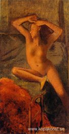 Naken med armarna höjda