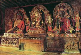 De tre huvudgudarna i ett Chingacheling-buddhistiskt kloster i S