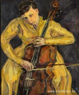 Porträtt av Vera Poppe som spelar cello