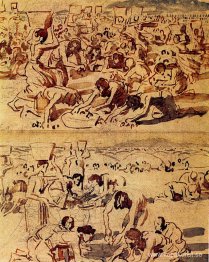 Människor samlar manna