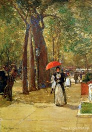 Hassam Childe Fifth avenue på Washington square Sun