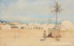 Ett marknadstorg i Tunis, kväll