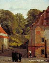 Utsikt över torget i Kastel med utsikt mot vallarna