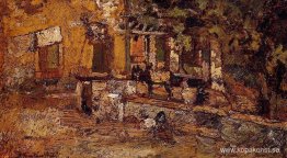 Gårdsgård med åsnor och tuppar