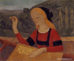 Broderare i ett landskap av Chateauneuf