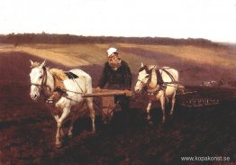 Porträtt av Leo Tolstoy som en plogman på en åker