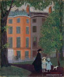 Utsikt över Beacon Street från Boston Common