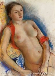 Naken med röd halsduk