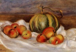 Stilleben med cantalope och persikor